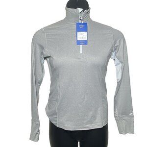 Brooks Woman Sz Medium Heather Ash  Dash 1/2 Zip Mock Neck Top Pocket Thumbholes